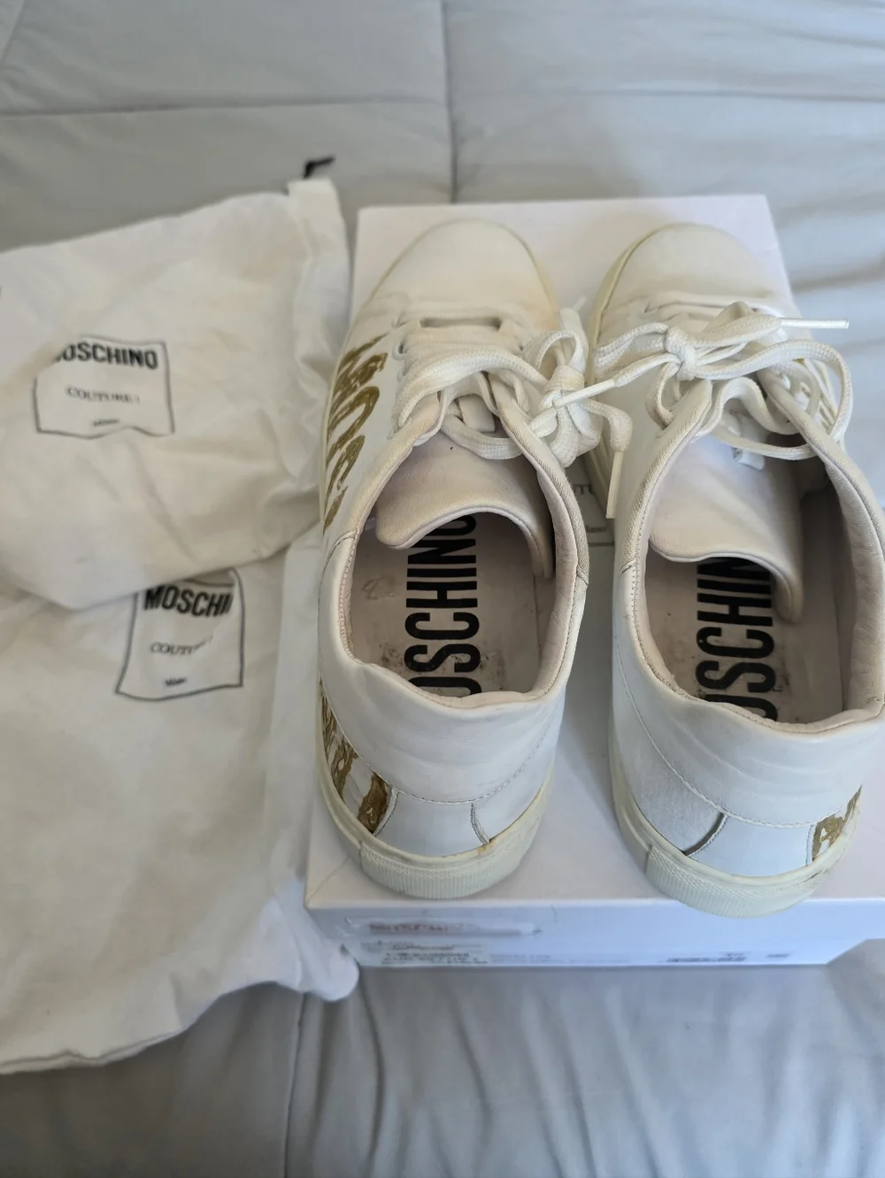 Moschino White Sneakers with Gold Logo Detailing - Picture 1 of 5